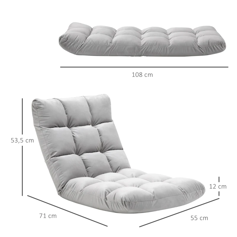 Golvstol 3-i-1 Fällbar Golvstol Med Ryggstöd 13 Positioner Justerbar Fällbar Solstol Sittdyna Grå Metallskum 55 X 71 X 53,5 Cm 3