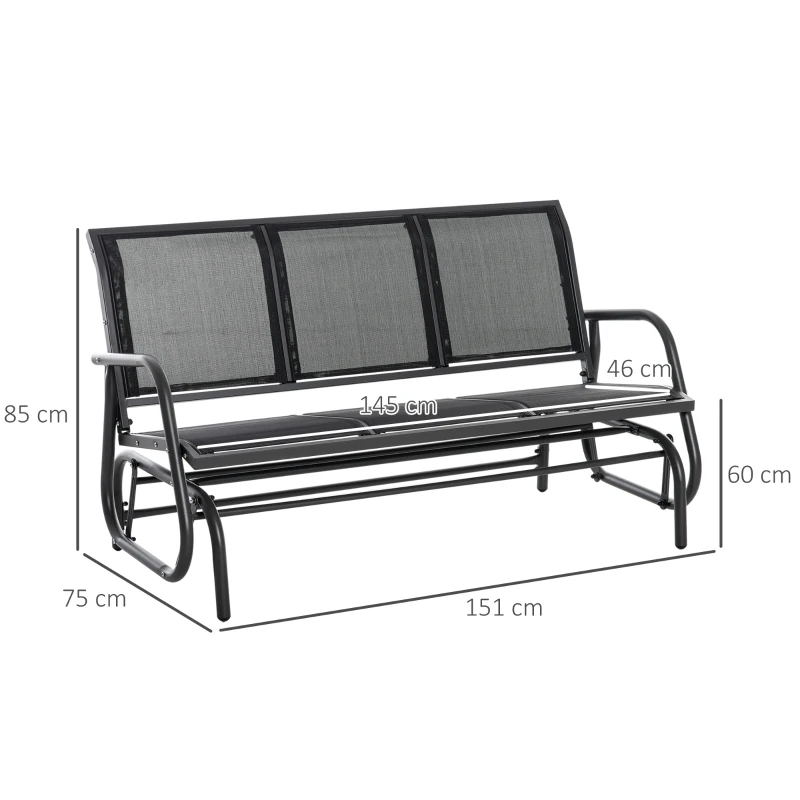 Gungstol 3-sits Trädgårdsbänk Trädgårdsgungbänk Parkbänk Trädgårdsmöbler I Metall Svart 151 X 75 X 85 Cm 3