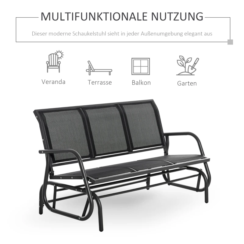 Gungstol 3-sits Trädgårdsbänk Trädgårdsgungbänk Parkbänk Trädgårdsmöbler I Metall Svart 151 X 75 X 85 Cm 4