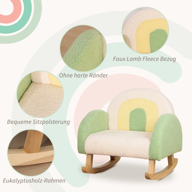 Gungstol För Småbarn Söt Design Imitation Av Fårskinn Eucalyptus Trä Grön + Gul Beige 5