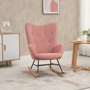 Gungstol Med Stålram Stoppad Relaxstol Fåtölj Stol Vardagsrum Fåtölj Lounge Med Vadderad Sits Sammetsliknande Polyestergummi Trä Metall Rosa + Natur 84 X 70 X 96 Cm 1