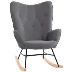 Gungstol Med Stålram Stoppad Relaxstol Fåtölj Stol Vardagsrum Fåtölj Lounge Med Vadderad Sits Sammetsliknande Polyestergummiträ Metall Mörkgrå + Naturlig 84 X 70 X 96 Cm 1