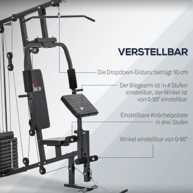 Gym Kraftstation Fitnessstation Multigym Fitnesscenter Fitnessmaskin Inkl Vikter Med Rullstoppning Stål Konstläder Svart 148 X 108 X 207 Cm 5