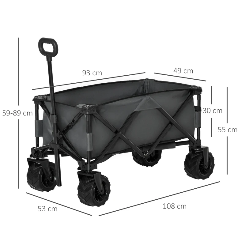 Handkärra Fällbar Handvagn 360 Trädgårdsvagn Transportvagn Med Teleskophandtag Justerbart Handtag Höjd Strandvagn Lastkapacitet Upp Till 20 Kg Metall Oxford Mörkgrå 108 X 55 X 59-89 Cm 3