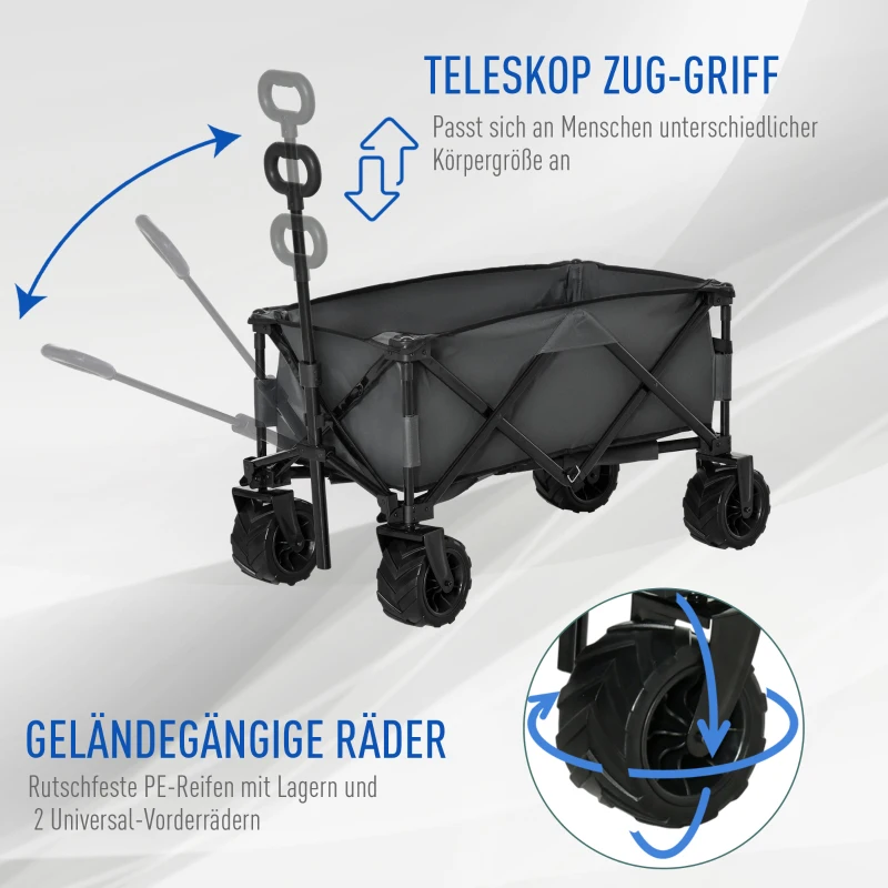 Handkärra Fällbar Handvagn 360 Trädgårdsvagn Transportvagn Med Teleskophandtag Justerbart Handtag Höjd Strandvagn Lastkapacitet Upp Till 20 Kg Metall Oxford Mörkgrå 108 X 55 X 59-89 Cm 4