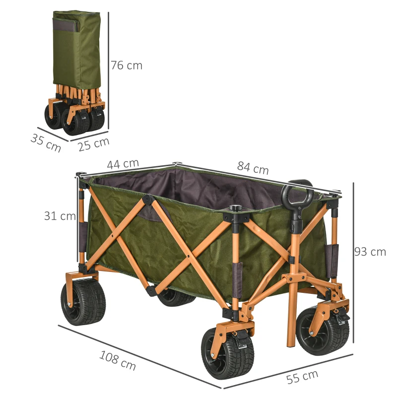 Handvagn, Hopfällbar, Med Fällbord, Stålram, Höj- Och Sänkbart Handtag, Grön, 108 X 55 X 93 Cm 3