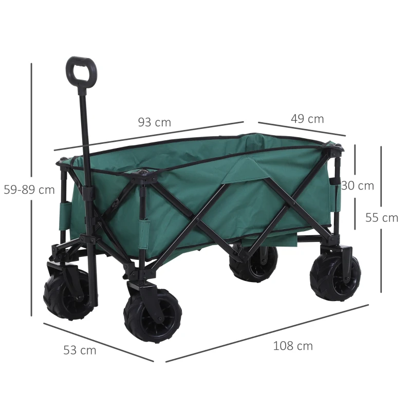 Handvagn Vikbar Handvagn 360 Trädgårdsvagn Transportvagn Med Teleskophandtag Justerbart Handtag Höjd Strandvagn Lastkapacitet Upp Till 20 Kg Metall Oxford Grön 108 X 55 X 59-89 Cm 3