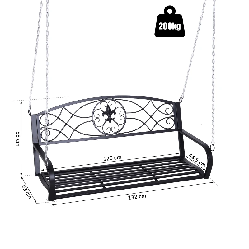 Hängbänk 2-sits Trädgårdsgunga Gungbänk Hollywood Swing Flytande Bänk Med Kedjor Metall Svart 132 X 63 X 58 Cm 3