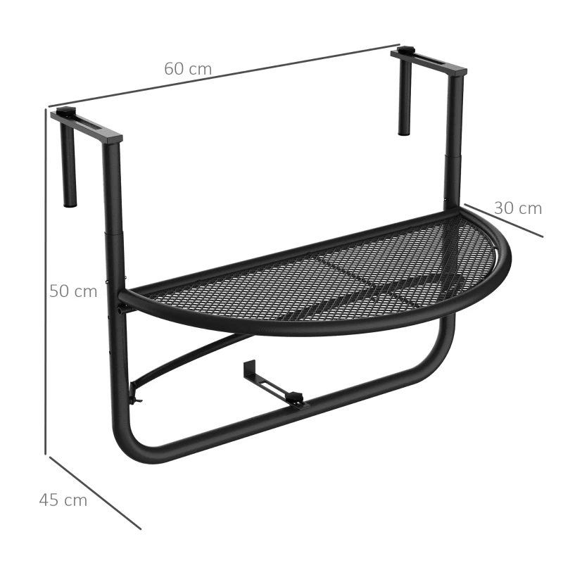 Hängbord Med Balkong, Trädgårdsbord, Höj- Och Sänkbart, Halvcirkelformat, 30 Cm, Terrass, Metall, Vit, L60 X B45 X H50 Cm 3