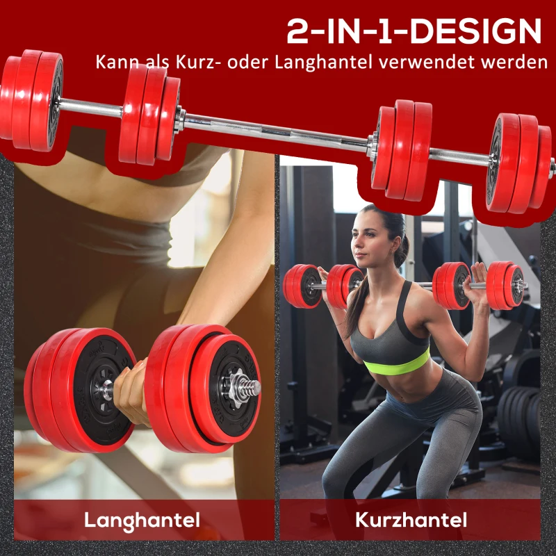 Hantelset 20/30KGS 2-IN-1 Hantlar & Skivstänger Justerbar Tyngdlyftning För Home Fitness Muscle Stål PP Plast Järn Sand Röd + Svart 21,5 X 21,5 X 3,8 Cm 4