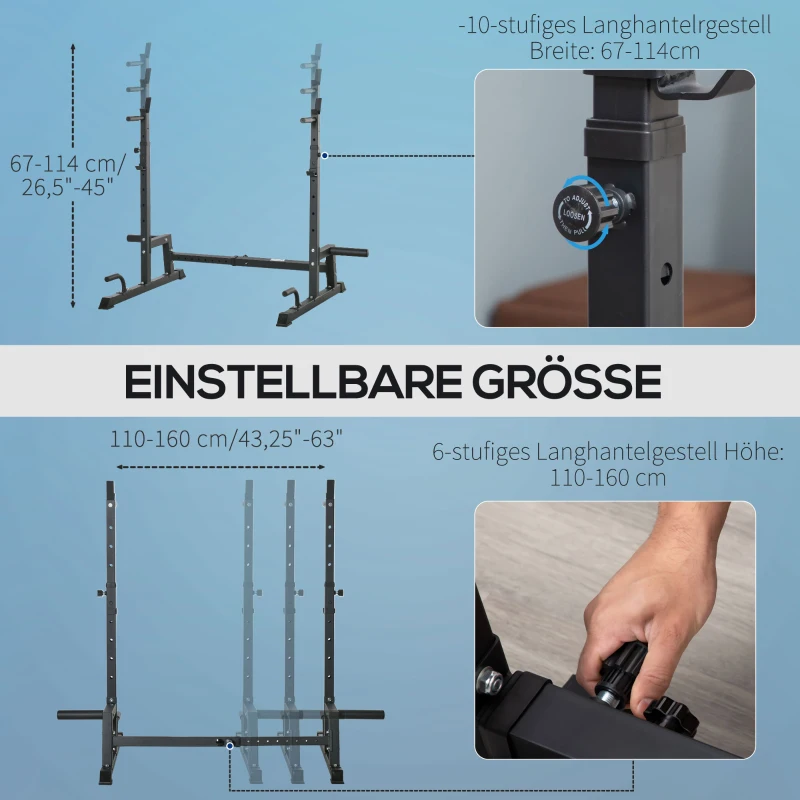 Hantelstativ Multifunktionell Skivstång, Höjdjusterbar Skivstång, Styrketräning, Lastbar Upp Till 150 Kg, Skivstångsställ, Stål, Svart 4