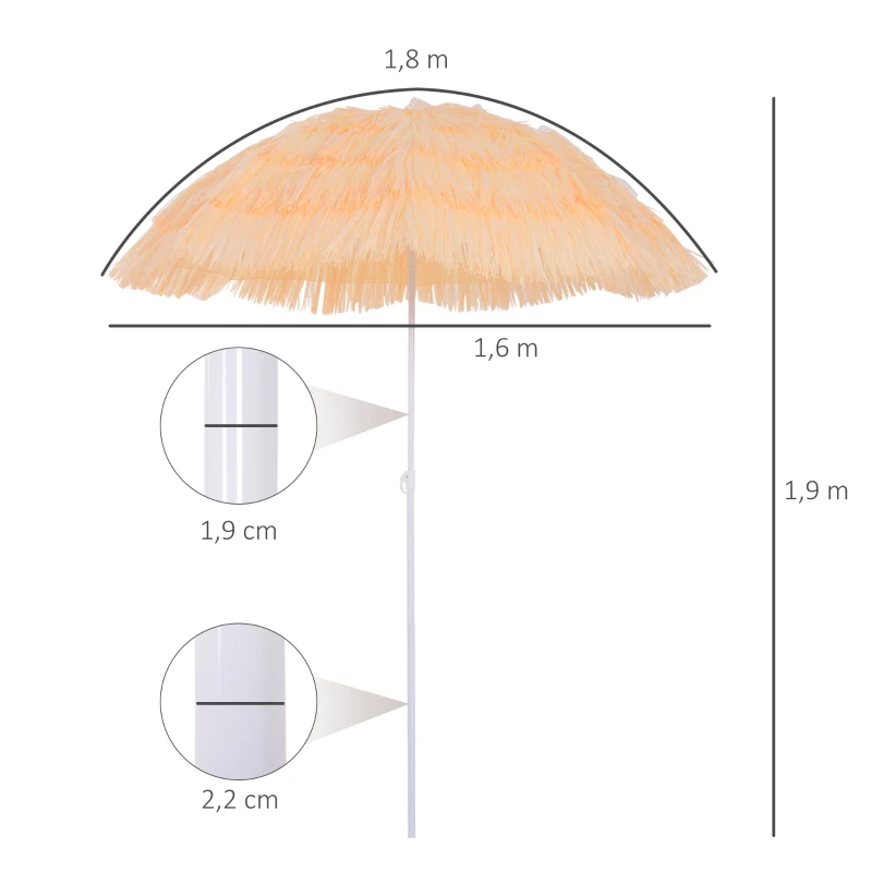 Hawaiian Paraply, Parasoll, Trädgård Paraply, Justerbar I Höjdled, Lutbar, Beige, 160 X 190cm 3