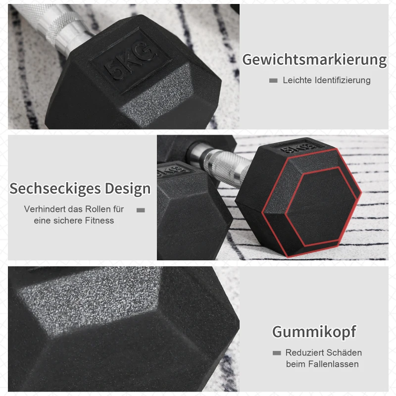 Hexagon Hantlar Set Med 2 Gjutjärnshantlar Handtag Gerdelt Hantlar Set Vikter Metall Gummi Svart 2 X 5 KG 4