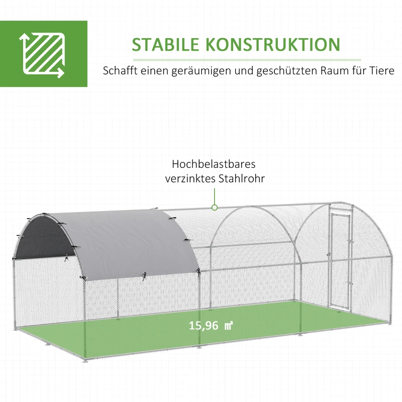 Hönshus Husdjursbur XXL 280 X 570 X 197 Cm Utomhusfjäderfähus För Hönsbur Med Skärmtak Slotts Utomhusinhägnad För 12-18 Kycklingar Anka Kanin Zinkstål 6