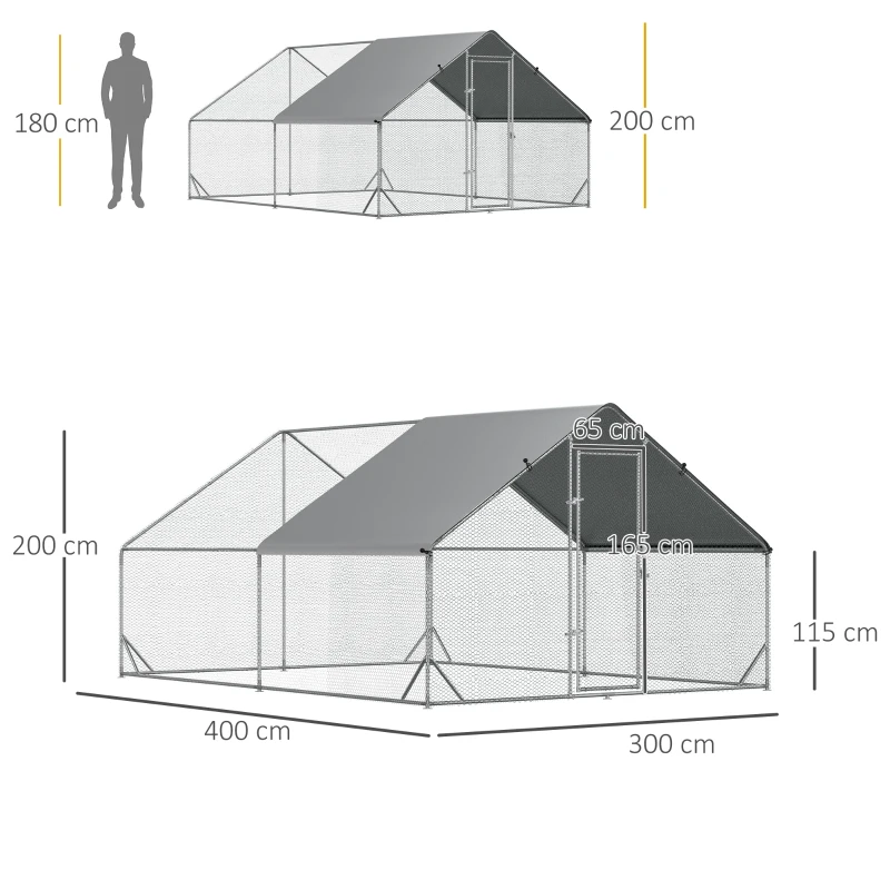 Hönshus Utomhusinhägnad XXL Utomhusfjäderfähus Med Skuggtak Slottsgård Utomhusinhägnad För 8-12 Kycklingar Anka Kanin Stål 3 X 4 X 2 M 3