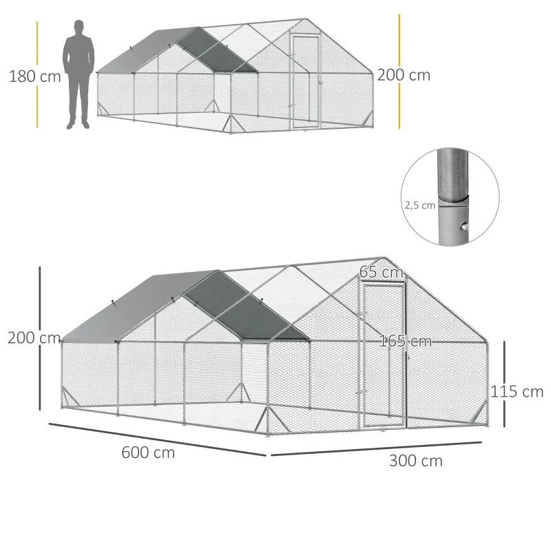 Hönshus Utomhusinhägnad XXL Utomhusfjäderfähus Med Skuggtak Slottsgårds Utomhusinhägnad För 12-18 Kycklingar Anka Kanin Stål 3 X 6 X 2 M 3