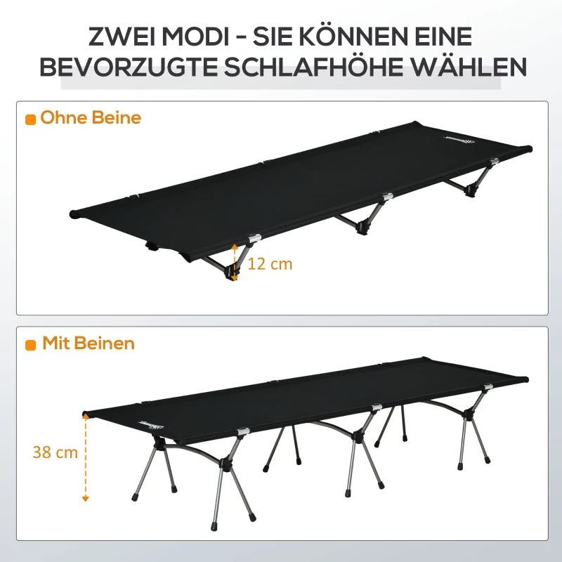 Hopfällbar Campingsäng, Fältsäng I Aluminium, Hopfällbar Säng Med Bärväska, Höjdjusterbar, Last Upp Till 150 Kg, Oxford Svart, 190 X 65 X 38 Cm 4