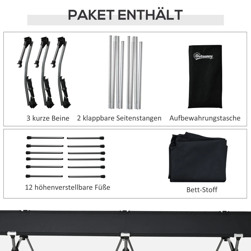 Hopfällbar Campingsäng, Fältsäng I Aluminium, Hopfällbar Säng Med Bärväska, Höjdjusterbar, Last Upp Till 150 Kg, Oxford Svart, 190 X 65 X 38 Cm 7