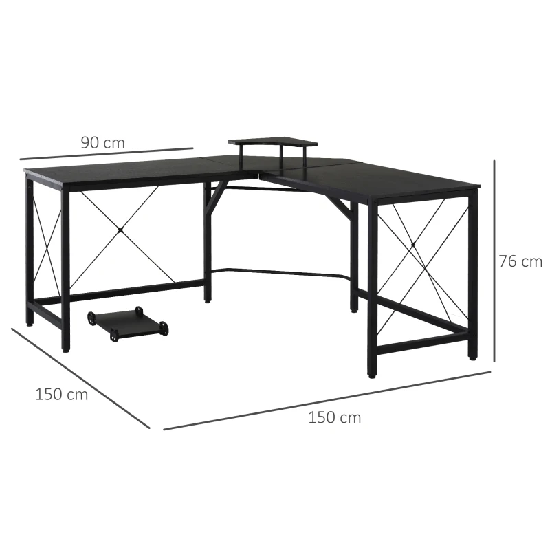 Hörnskrivbord Industriell Design, 1 Skärmstativ, 150 Cm X 150 Cm X 76 Cm, Svart 3