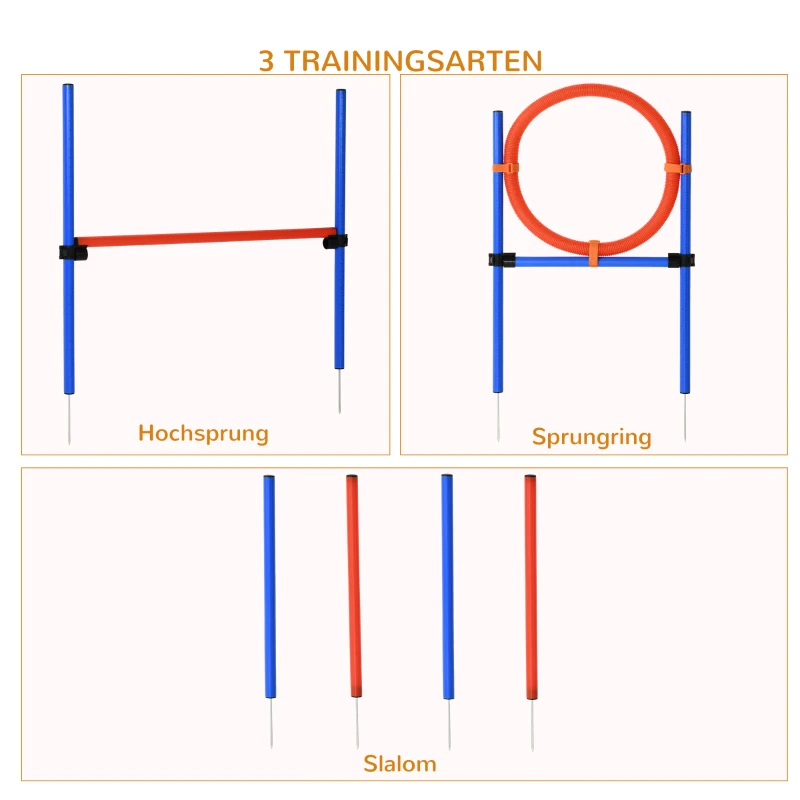 Hund Agility Träningsutrustning, Agility Träningsset, Hund Agility Set, Slalom Häckhoppring För Hundar, 3 I 1 Hundsport Träningsområde, Blå + Röd 4