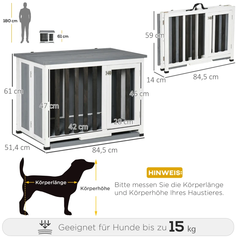 Hundbox, Hundbur, Avtagbar Golvbricka, Hopfällbar, För Små Och Medelstora Hundar, Grå 3