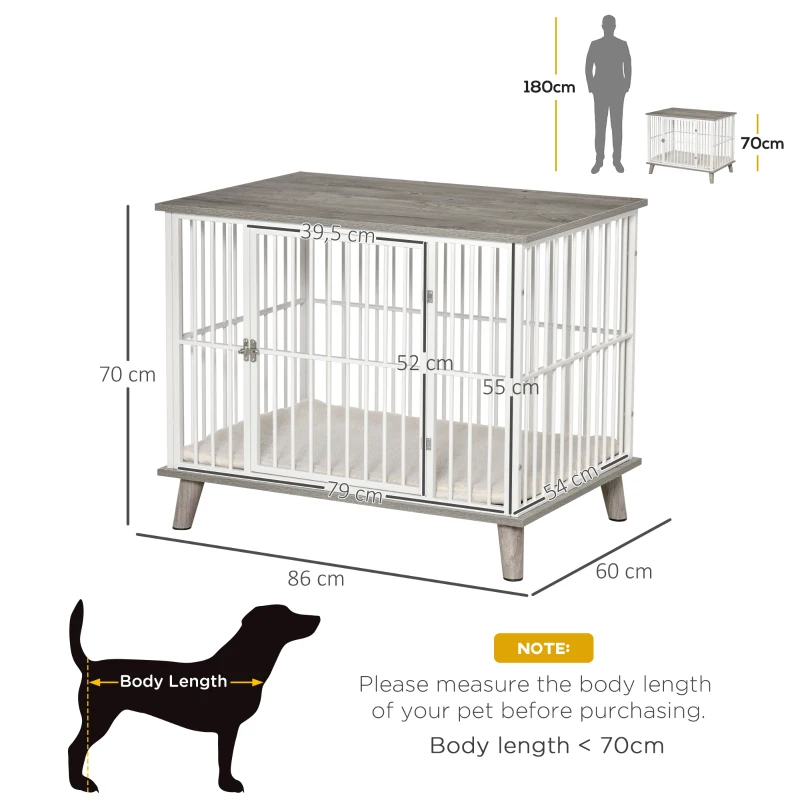 Hundbur I Trä, Hundlåda, Transportlåda, Med Dyna, 86 Cm X 60 Cm X 70 Cm Trämaterial Stål Vit + Grå 3