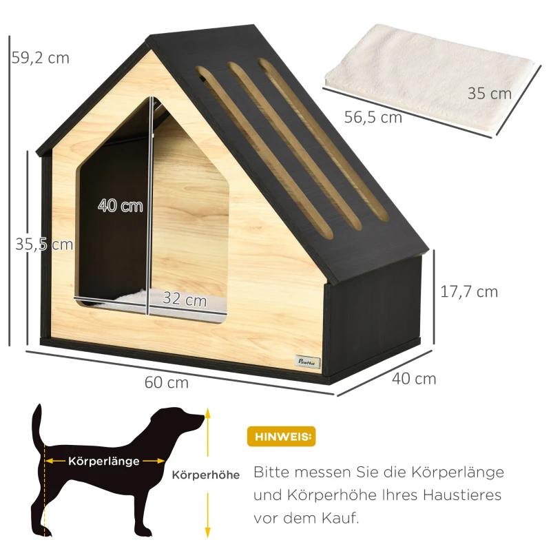 Hundhus I Trä, Kattgrotta Inomhus, Katthus, Sovplats För Hund Med Kuddar, Hundhus, Hundgrotta Med Sluttande Tak För Små Hundar Upp Till 8 Kg, 60 X 40 X 59,2 Cm 3