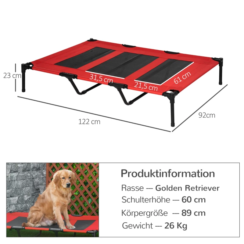 Hundsäng Hopfällbar Utomhus Hundsäng Upphöjd Stativ 122cm X 92cm X 23cm Röd + Svart 3