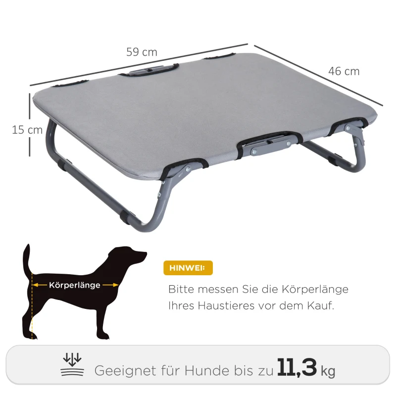 Hundsäng Utomhus Hopfällbar Sällskapsstol Hundsäng Hundsäng Sovplats För Hund Upphöjd Sällskapssäng Sovplats För Små Hundar, Metall, Oxford, Grå, 59 X 46 X 15 Cm 3