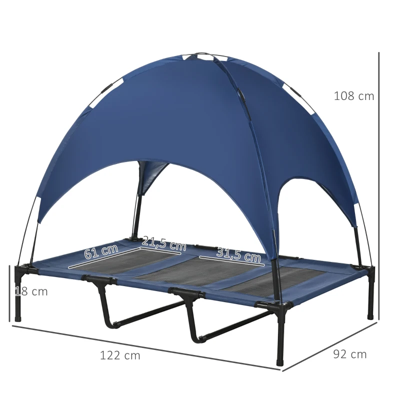 Hundsäng Utomhus Väderbeständig Hundsäng Med Kapell Hopfällbar 122 X 92 X 108 Cm Blå + Svart 3