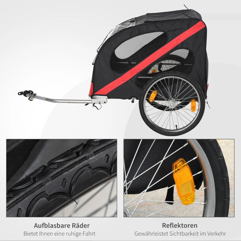 Hundsläp Cykelsläp Hundtransporter Offroad Hundcykelsläp För Hundar Väderbeständig Oxford Tyg Stålram 145 X 80 X 87 Cm Svart+röd 5