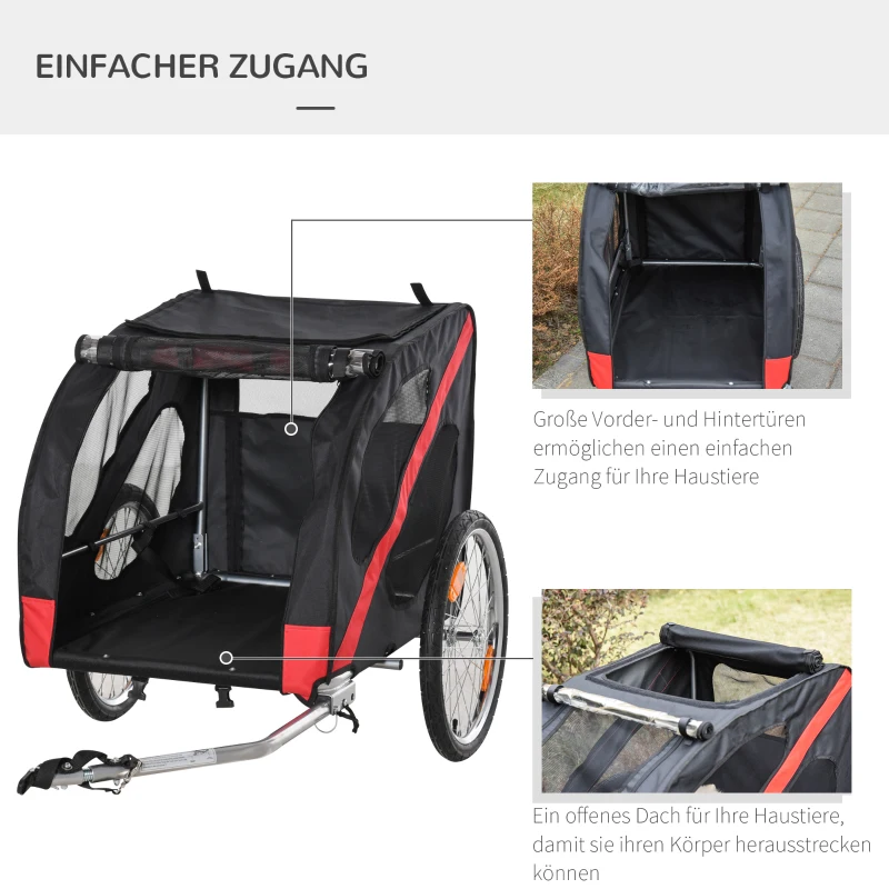 Hundsläp Cykelsläp Hundtransporter Offroad Hundcykelsläp För Hundar Väderbeständig Oxford Tyg Stålram 145 X 80 X 87 Cm Svart+röd 6