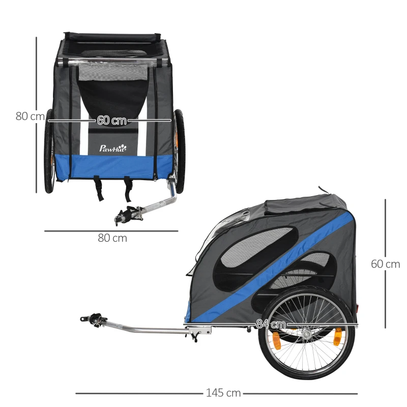 Hundsläp Cykelsläp Hundtransporter Offroad Hundcykelvagn För Hundar Väderbeständig Oxford Tyg Stålram 145 X 80 X 87 Cm Grå + Blå 3