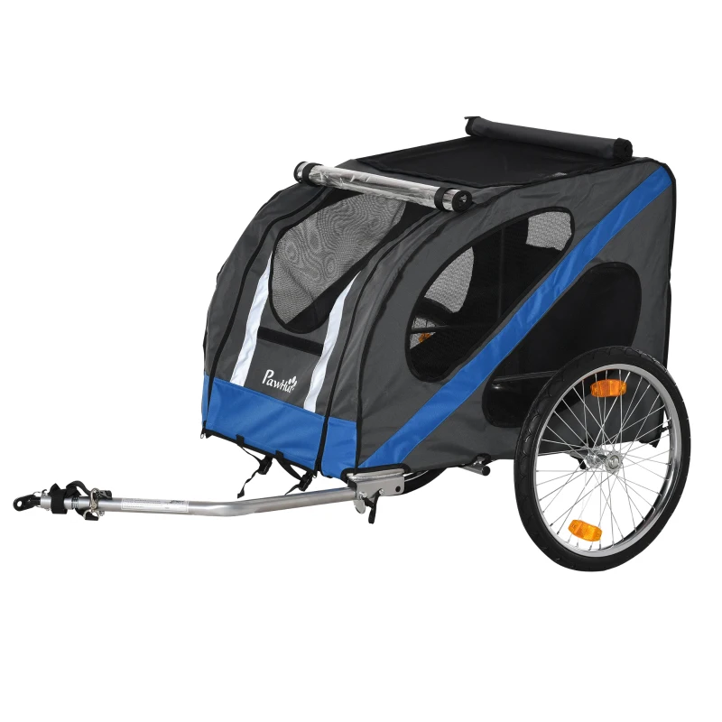 Hundsläp Cykelsläp Hundtransporter Offroad Hundcykelvagn För Hundar Väderbeständig Oxford Tyg Stålram 145 X 80 X 87 Cm Grå + Blå 1