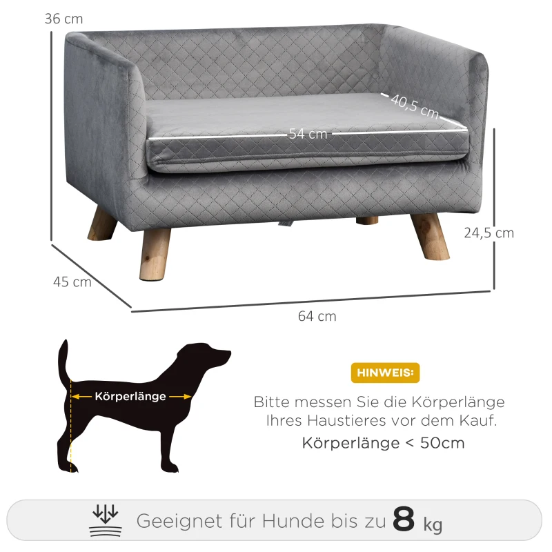 Hundsoffa Med Träben Hundsäng Husdjurssoffa Hundmatta För Små Hundar Upp Till 8 Kg Velvet Touch Grå 64 X 45 X 36 Cm 3