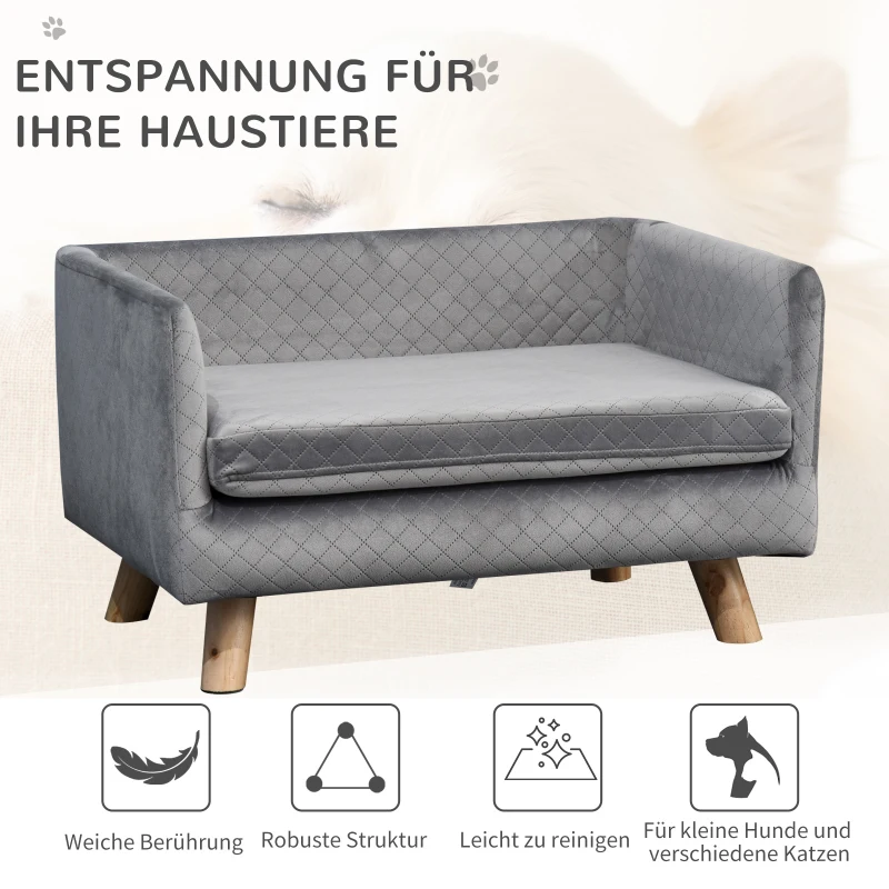 Hundsoffa Med Träben Hundsäng Husdjurssoffa Hundmatta För Små Hundar Upp Till 8 Kg Velvet Touch Grå 64 X 45 X 36 Cm 4