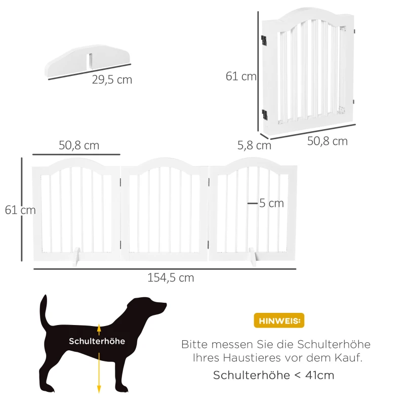 Hundspärr Hundgrind Konfigurationsgrind 3-delad Hopfällbar Med Två Stödfötter Trappgrind Hundspärrdörr Skyddsgrind Ugnsgaller För öppen Spis Vit 154,5x29,5x61 Cm 3