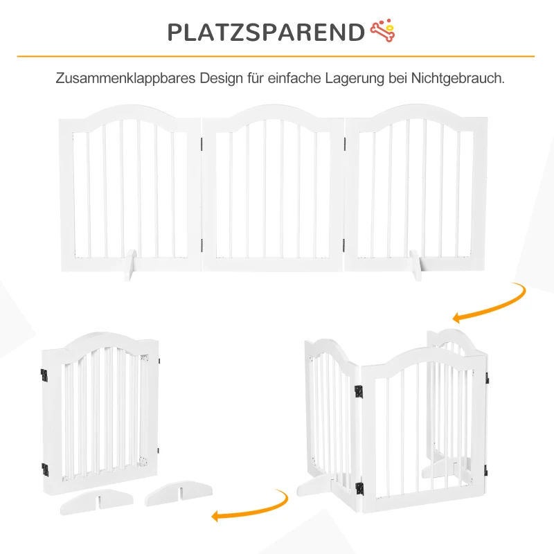 Hundspärr Hundgrind Konfigurationsgrind 3-delad Hopfällbar Med Två Stödfötter Trappgrind Hundspärrdörr Skyddsgrind Ugnsgaller För öppen Spis Vit 154,5x29,5x61 Cm 5