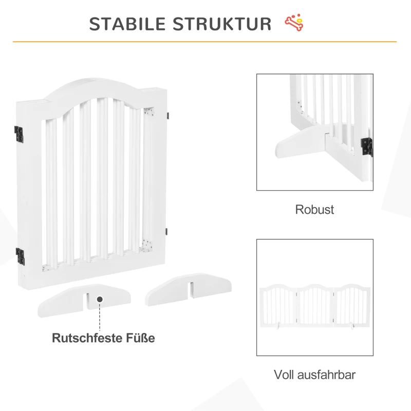 Hundspärr Hundgrind Konfigurationsgrind 3-delad Hopfällbar Med Två Stödfötter Trappgrind Hundspärrdörr Skyddsgrind Ugnsgaller För öppen Spis Vit 154,5x29,5x61 Cm 7