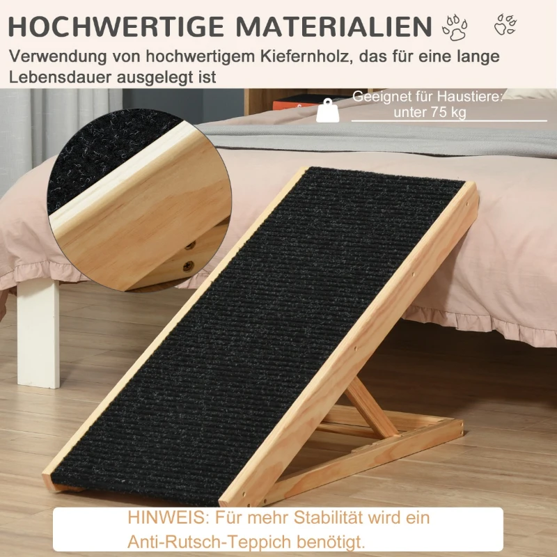 Husdjursramp Med Halkfri Matta Justerbar Pet Stege Hundaramp För Stor Hund Furu Polyester Svart + Naturträ 90W X 40D X 61H Cm 4