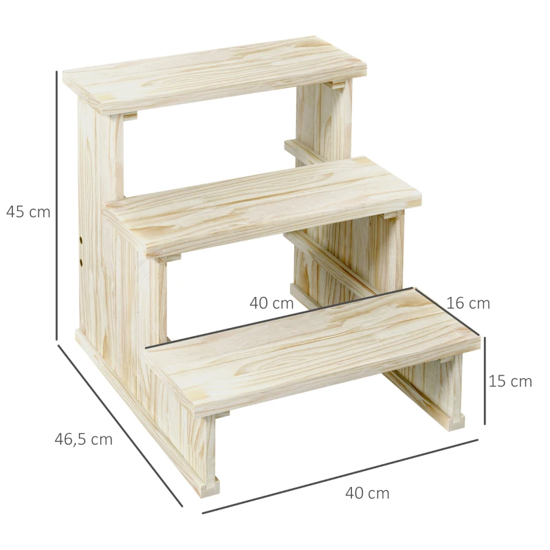 Husdjurstrappa Hundtrappa 3 Steg Furu 40cm X 46,5cm X 45cm Naturlig 3