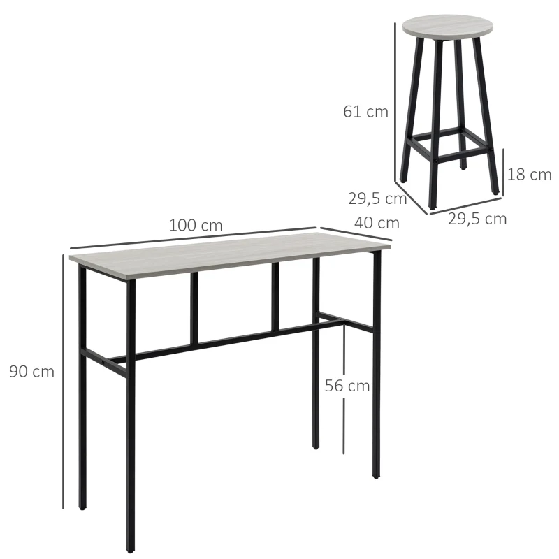 Industriell Design Barbordsset 6 Delar 2 Bord Och 4 Barstolar Grå + Svart 3