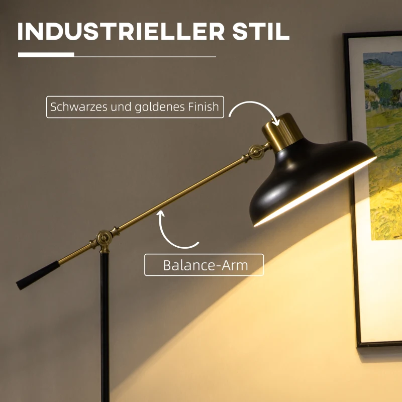 Industriell Design Golvlampa, Golvlampa, Emalj, Flexibel Ram, Fotkontakt, Svart + Guld 4