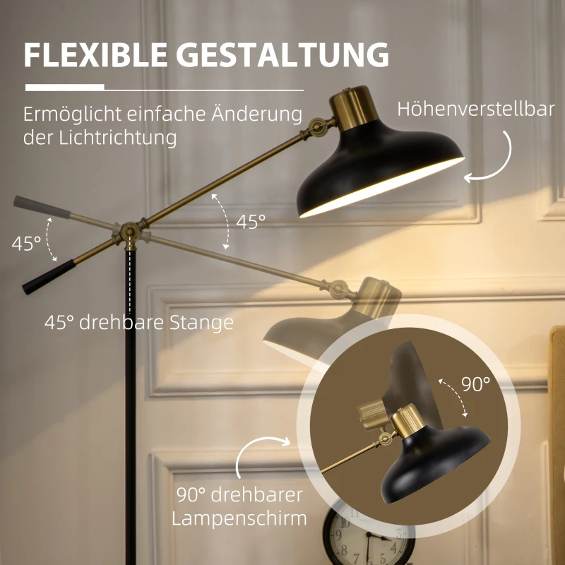 Industriell Design Golvlampa, Golvlampa, Emalj, Flexibel Ram, Fotkontakt, Svart + Guld 5