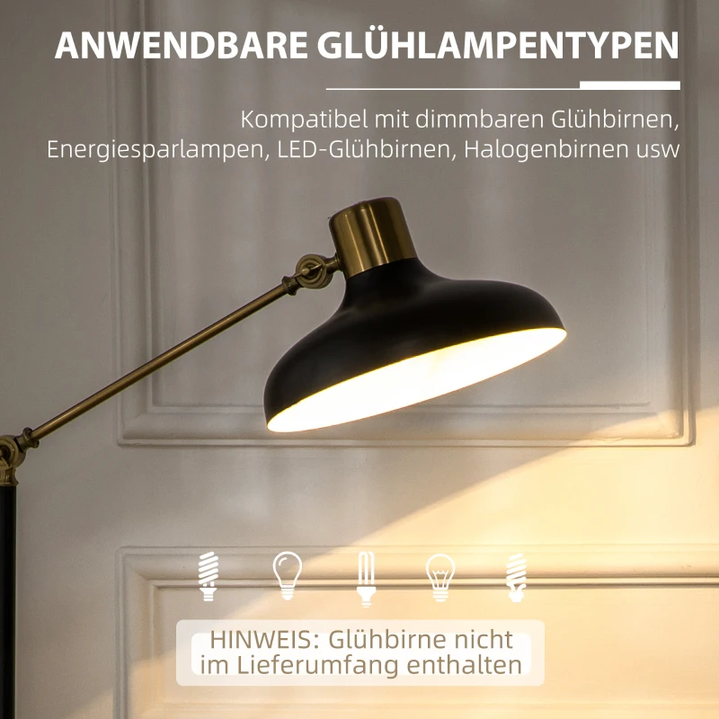 Industriell Design Golvlampa, Golvlampa, Emalj, Flexibel Ram, Fotkontakt, Svart + Guld 7