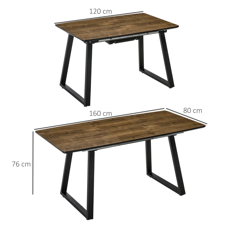 Industriell Design Matbord För 6 Personer, Utdragbar Bordsskiva, 120 Cm X 80 Cm X 76 Cm, Svart + Brun 3