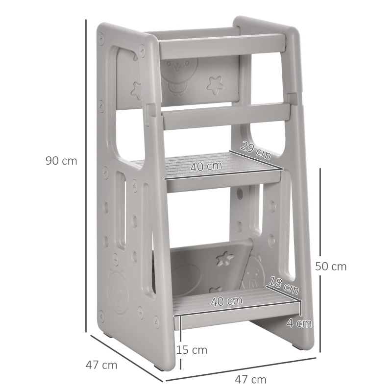 Inlärningstorn För Barn, Höjdjusterbar I 3 Nivåer, Halkfria Fötter, Robust Plast, Grå, 47 X 47 X 90 Cm 3