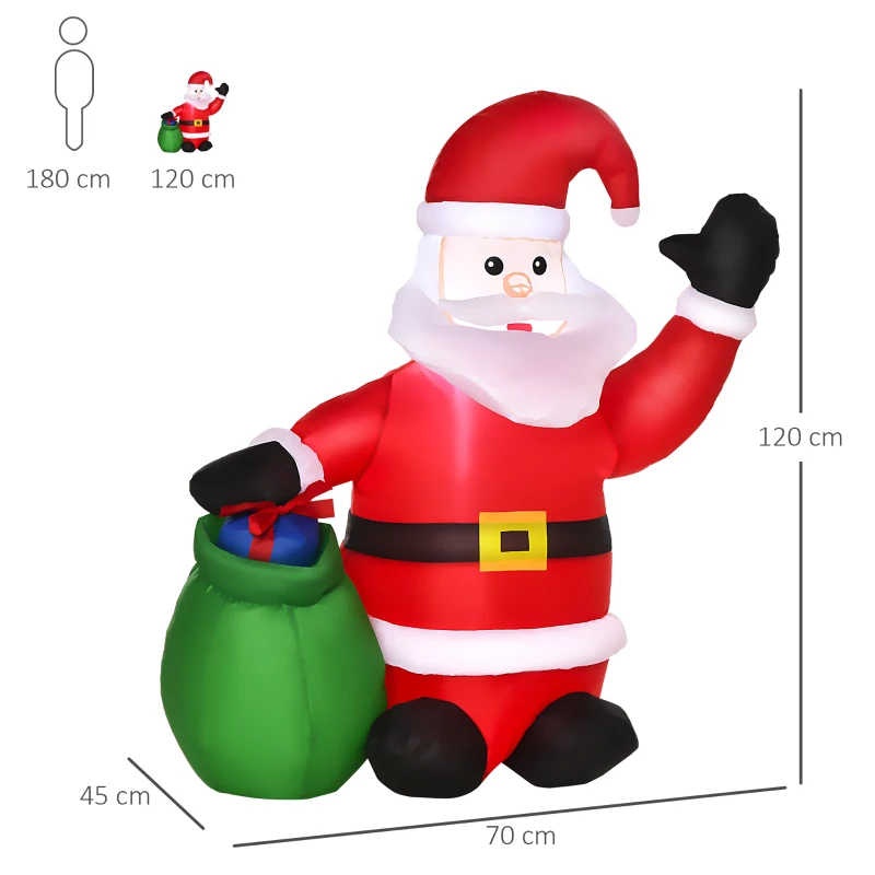 Juldekoration Uppblåsbar Jultomte Utomhus Juldekoration Med Blåsare 1,2m Röd + Vit 3