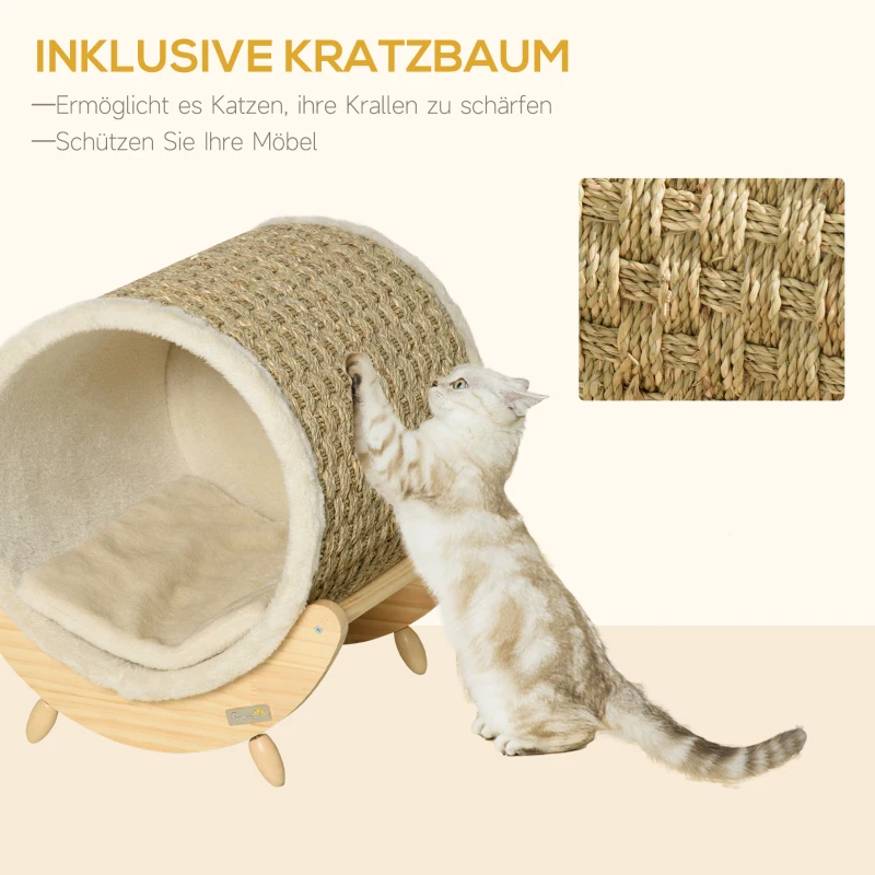 Kattgrotta Med Skrapyta Inklusive Kudde, Skraptunna, 41 Cm X 38 Cm X 43 Cm, Natur + Beige 4