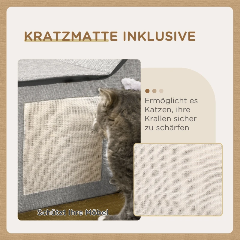 Katthus Med Skrapyta, Inklusive Lekboll, Kattgrotta, 65 Cm X 41 Cm X 45,5H Cm, Brun + Vit + Beige 4